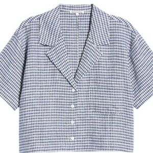 Lennie Gingham Crop Linen Button-Up Shirt